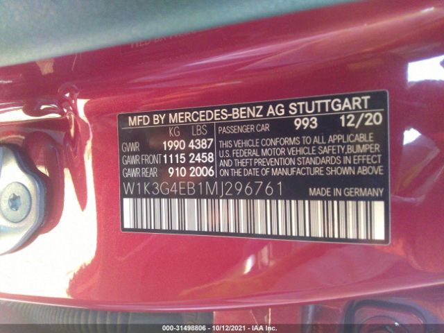 Photo 8 VIN: W1K3G4EB1MJ296761 - MERCEDES-BENZ A-CLASS 