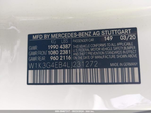 Photo 8 VIN: W1K3G4EB4LJ231272 - MERCEDES-BENZ A 