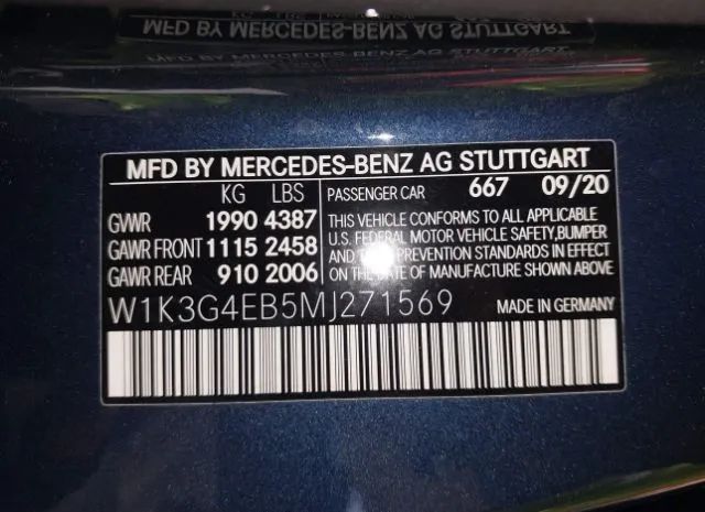 Photo 8 VIN: W1K3G4EB5MJ271569 - MERCEDES-BENZ A-KLASSE 