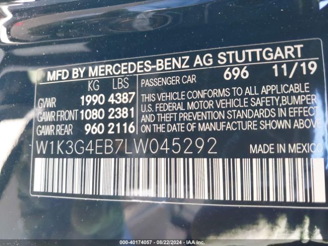 Photo 8 VIN: W1K3G4EB7LW045292 - MERCEDES-BENZ A-CLASS 