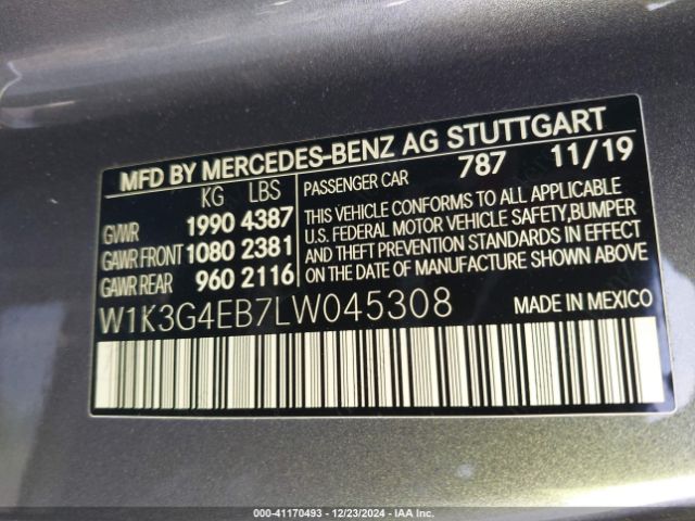 Photo 8 VIN: W1K3G4EB7LW045308 - MERCEDES-BENZ A-CLASS 