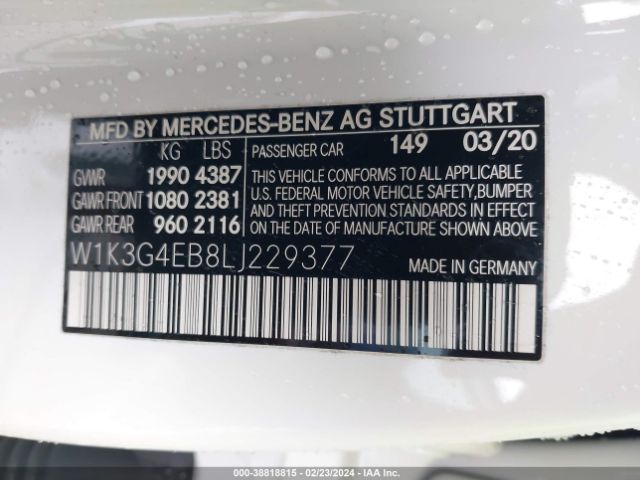 Photo 8 VIN: W1K3G4EB8LJ229377 - MERCEDES-BENZ A 220 