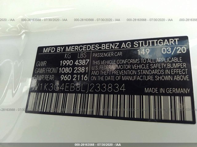 Photo 8 VIN: W1K3G4EB8LJ233834 - MERCEDES-BENZ A-CLASS 