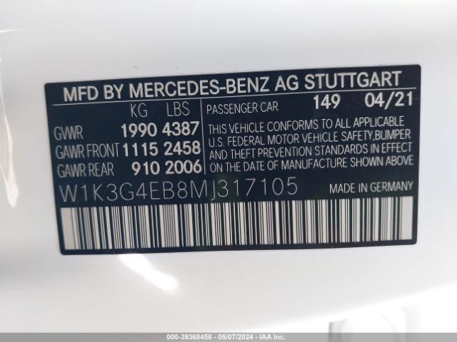 Photo 8 VIN: W1K3G4EB8MJ317105 - MERCEDES-BENZ A 220 