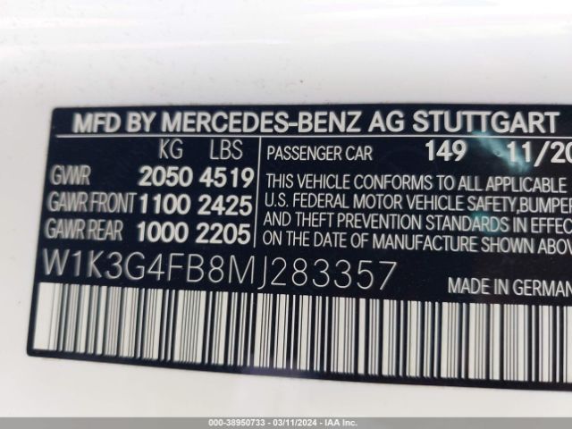 Photo 8 VIN: W1K3G4FB8MJ283357 - MERCEDES-BENZ A 220 