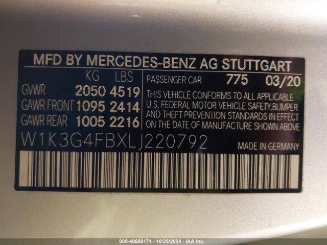 Photo 8 VIN: W1K3G4FBXLJ220792 - MERCEDES-BENZ A-CLASS 