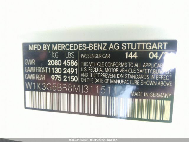 Photo 8 VIN: W1K3G5BB8MJ311511 - MERCEDES-BENZ A-CLASS 