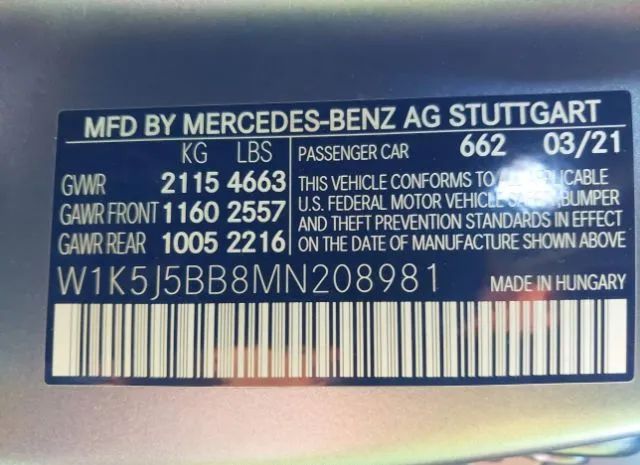 Photo 8 VIN: W1K5J5BB8MN208981 - MERCEDES-BENZ CLA 