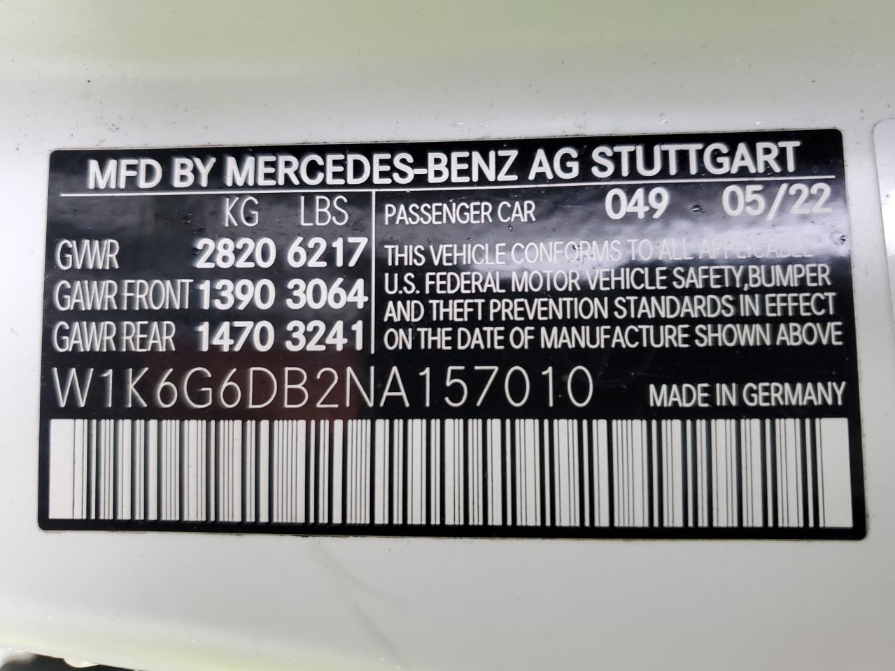 Photo 11 VIN: W1K6G6DB2NA157010 - MERCEDES-BENZ S-KLASSE 