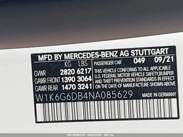 Photo 8 VIN: W1K6G6DB4NA085629 - MERCEDES-BENZ S 500 