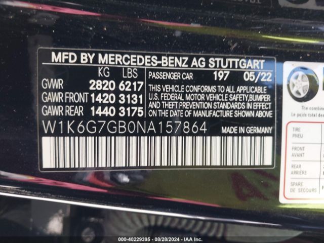 Photo 8 VIN: W1K6G7GB0NA157864 - MERCEDES-BENZ S-CLASS 