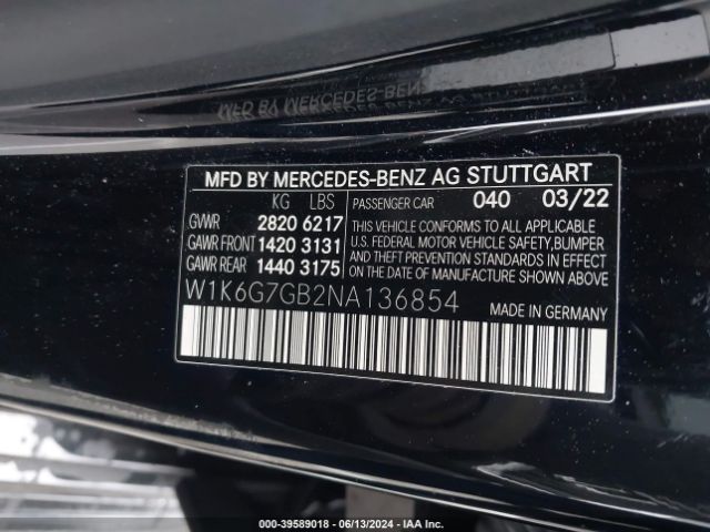 Photo 8 VIN: W1K6G7GB2NA136854 - MERCEDES-BENZ S-CLASS 