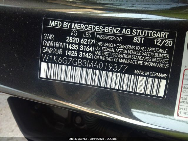 Photo 8 VIN: W1K6G7GB3MA019377 - MERCEDES-BENZ S-CLASS 