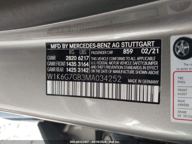 Photo 8 VIN: W1K6G7GB3MA034252 - MERCEDES-BENZ S 580 4MAT 