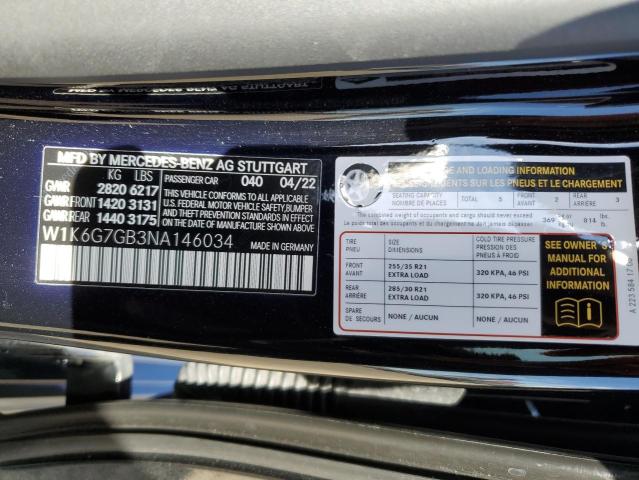 Photo 12 VIN: W1K6G7GB3NA146034 - MERCEDES-BENZ S 580 4MAT 