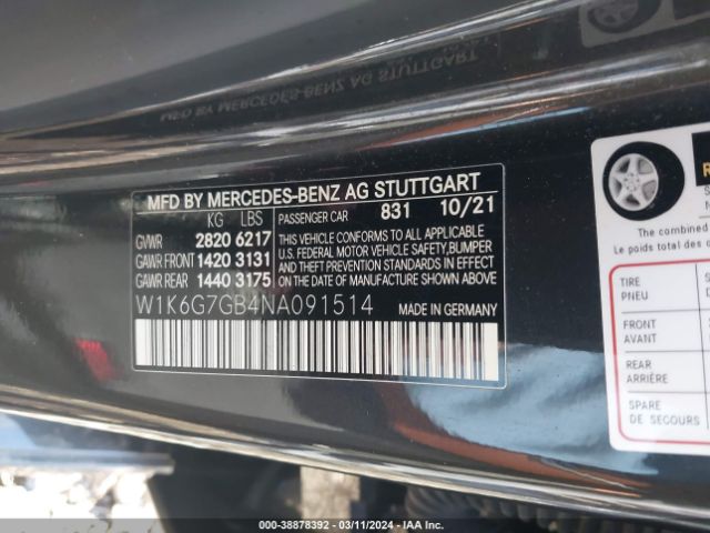 Photo 8 VIN: W1K6G7GB4NA091514 - MERCEDES-BENZ S 580 