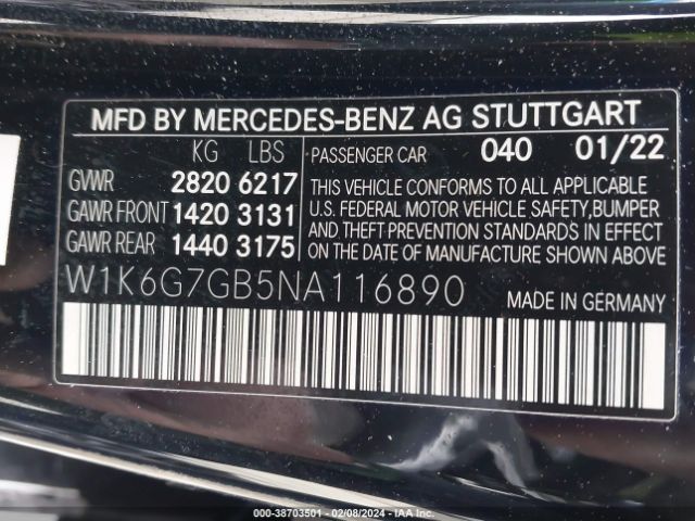 Photo 8 VIN: W1K6G7GB5NA116890 - MERCEDES-BENZ S-CLASS 