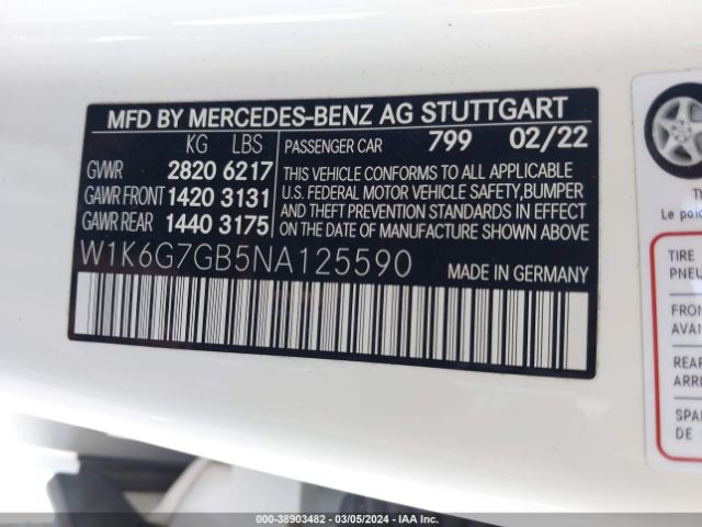 Photo 8 VIN: W1K6G7GB5NA125590 - MERCEDES-BENZ S-CLASS 