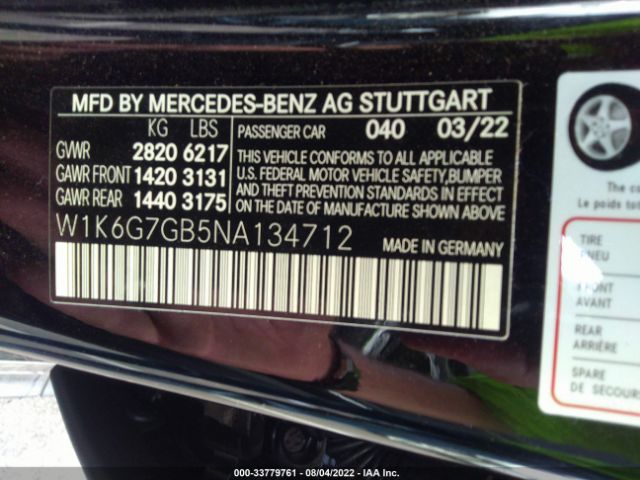 Photo 8 VIN: W1K6G7GB5NA134712 - MERCEDES-BENZ S-CLASS 