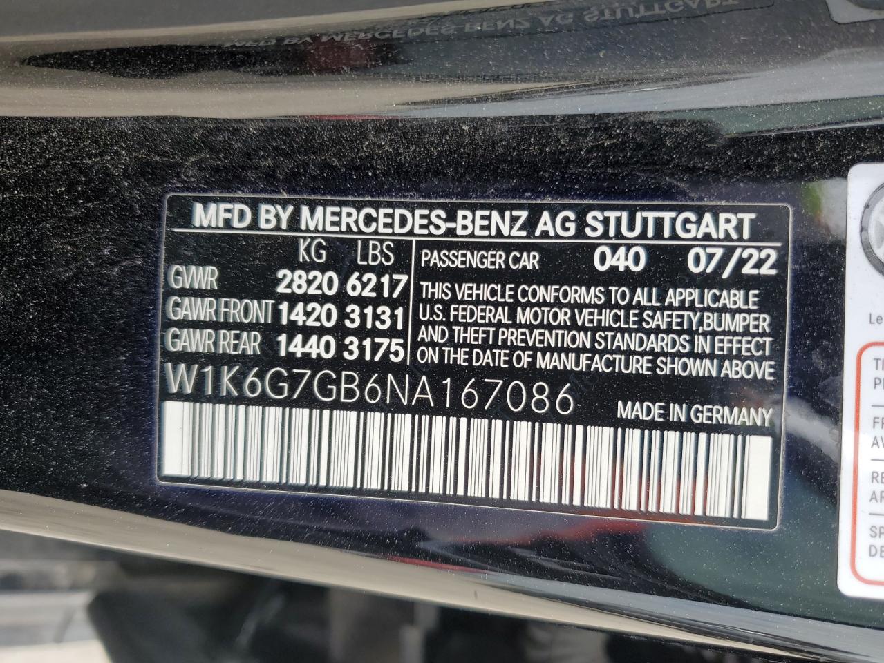 Photo 12 VIN: W1K6G7GB6NA167086 - MERCEDES-BENZ S-KLASSE 