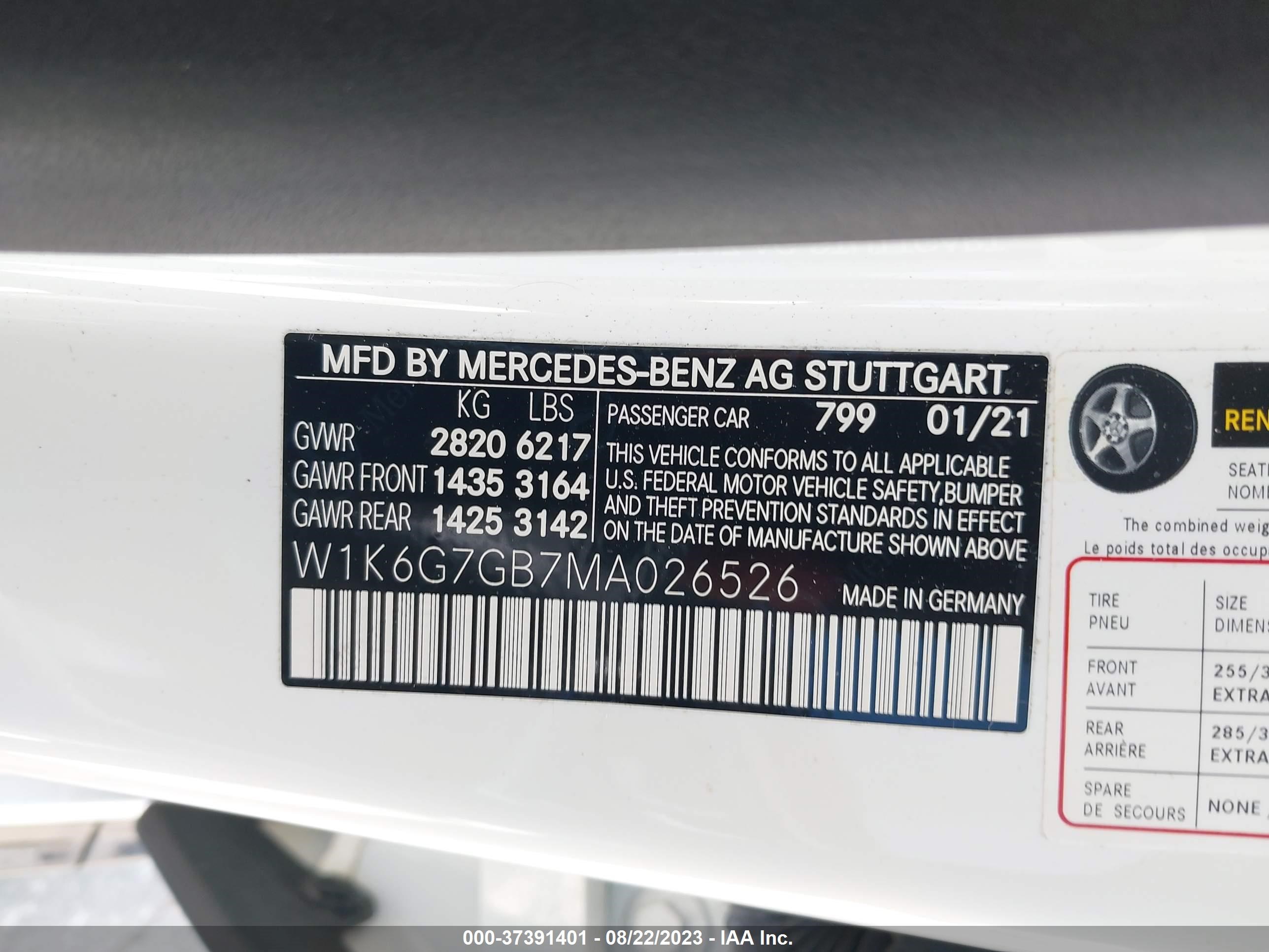 Photo 8 VIN: W1K6G7GB7MA026526 - MERCEDES-BENZ S-KLASSE 