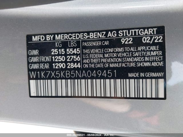 Photo 8 VIN: W1K7X5KB5NA049451 - MERCEDES-BENZ AMG GT 43 4-DOOR COUPE 