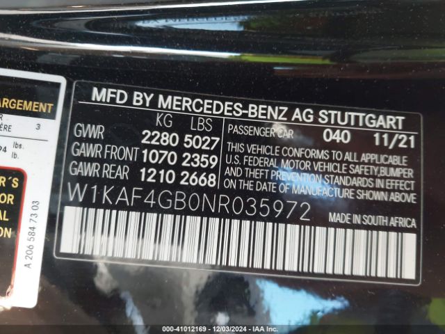 Photo 8 VIN: W1KAF4GB0NR035972 - MERCEDES-BENZ C-CLASS 