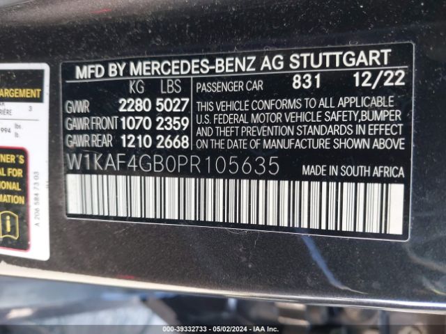 Photo 8 VIN: W1KAF4GB0PR105635 - MERCEDES-BENZ C 300 