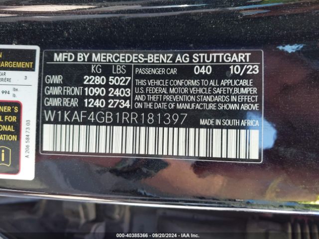 Photo 8 VIN: W1KAF4GB1RR181397 - MERCEDES-BENZ C-CLASS 