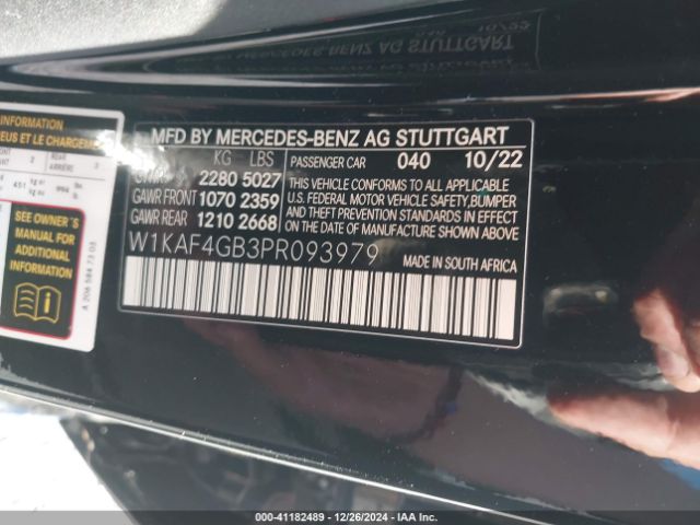 Photo 8 VIN: W1KAF4GB3PR093979 - MERCEDES-BENZ C-CLASS 