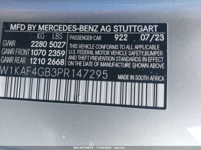 Photo 8 VIN: W1KAF4GB3PR147295 - MERCEDES-BENZ C-CLASS 