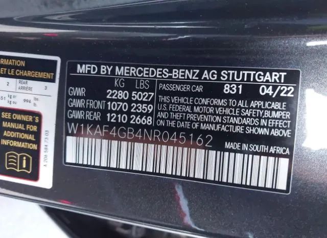 Photo 8 VIN: W1KAF4GB4NR045162 - MERCEDES-BENZ C-CLASS 