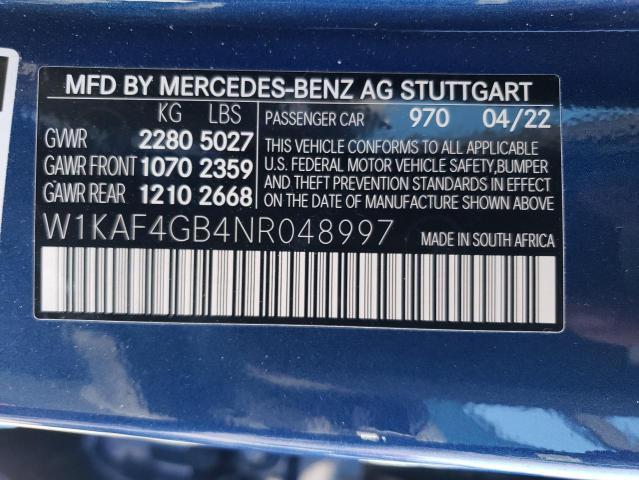 Photo 11 VIN: W1KAF4GB4NR048997 - MERCEDES-BENZ C-CLASS 