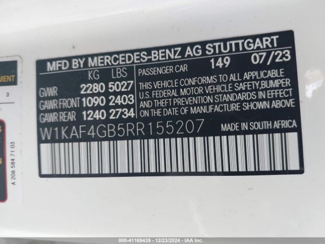 Photo 8 VIN: W1KAF4GB5RR155207 - MERCEDES-BENZ C-CLASS 