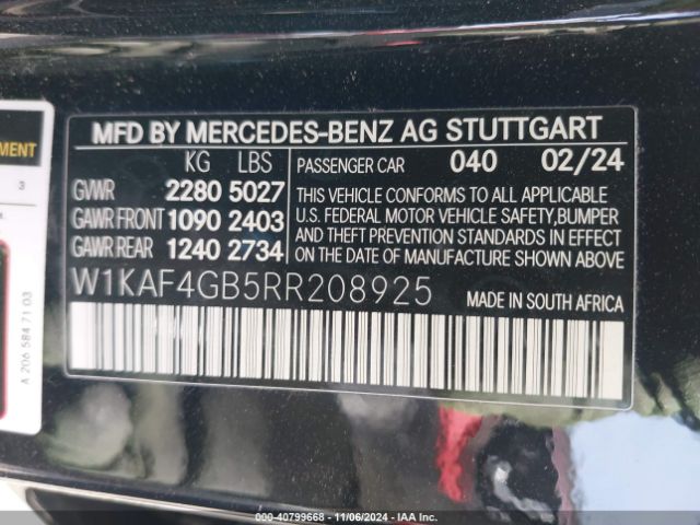 Photo 8 VIN: W1KAF4GB5RR208925 - MERCEDES-BENZ C-CLASS 