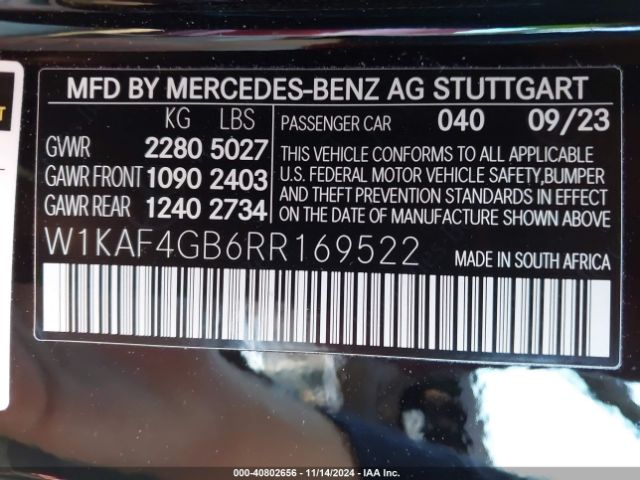 Photo 8 VIN: W1KAF4GB6RR169522 - MERCEDES-BENZ C-CLASS 