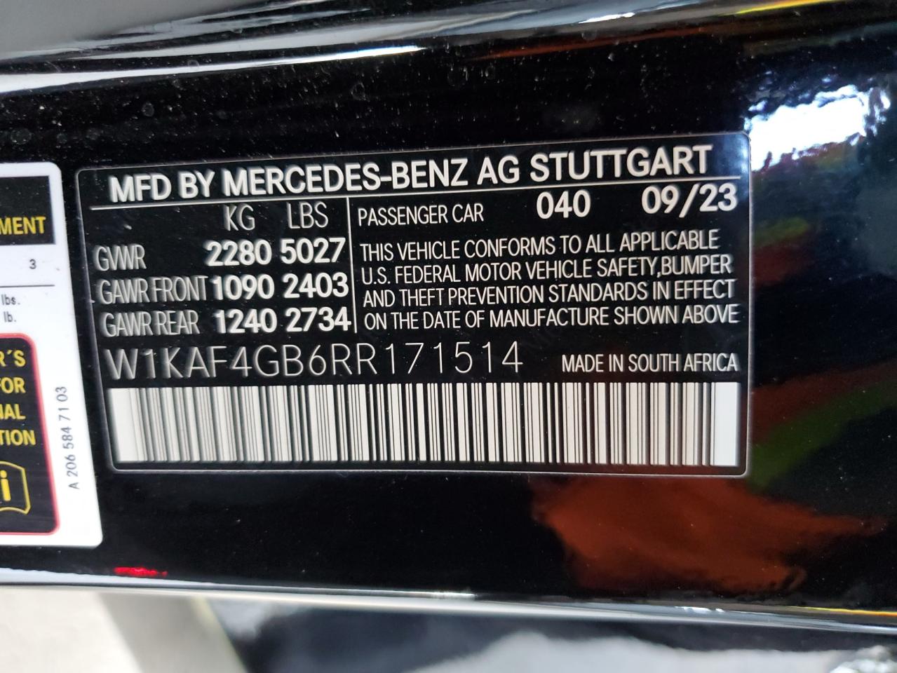 Photo 12 VIN: W1KAF4GB6RR171514 - MERCEDES-BENZ C-KLASSE 