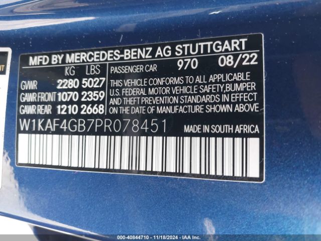 Photo 8 VIN: W1KAF4GB7PR078451 - MERCEDES-BENZ C-CLASS 