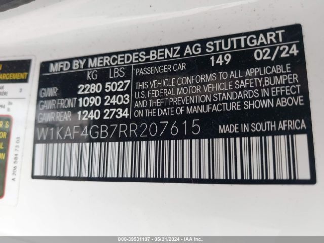 Photo 8 VIN: W1KAF4GB7RR207615 - MERCEDES-BENZ C-CLASS 