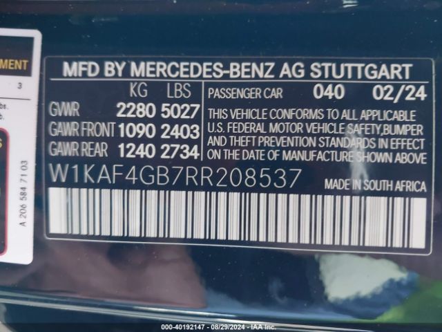 Photo 8 VIN: W1KAF4GB7RR208537 - MERCEDES-BENZ C-CLASS 