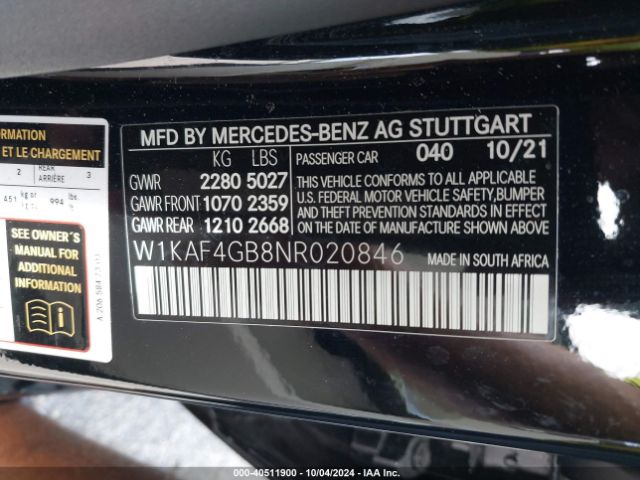 Photo 8 VIN: W1KAF4GB8NR020846 - MERCEDES-BENZ C-CLASS 