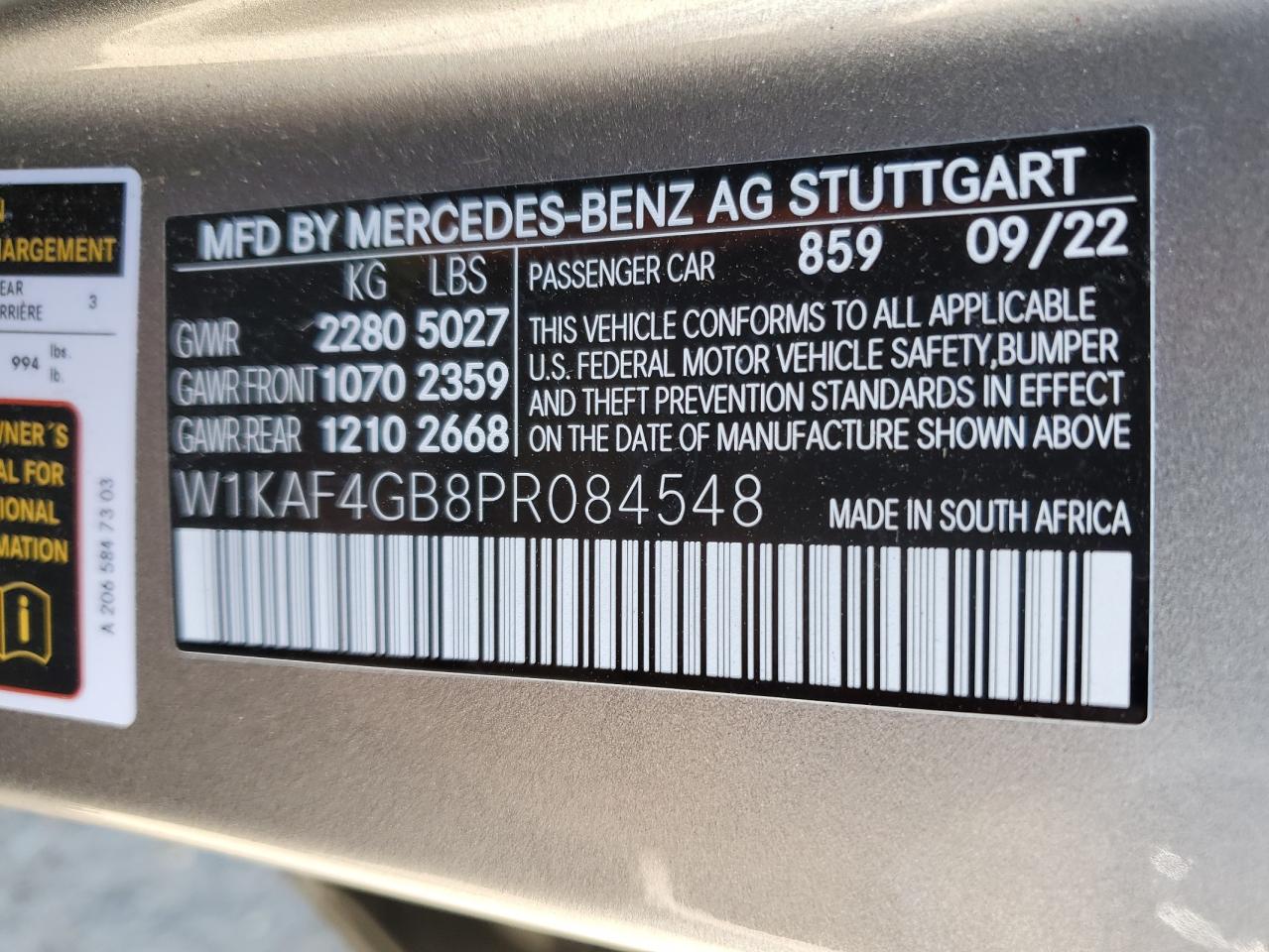 Photo 11 VIN: W1KAF4GB8PR084548 - MERCEDES-BENZ C-KLASSE 