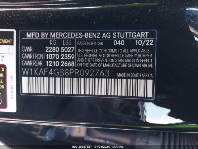 Photo 8 VIN: W1KAF4GB8PR092763 - MERCEDES-BENZ C 300 