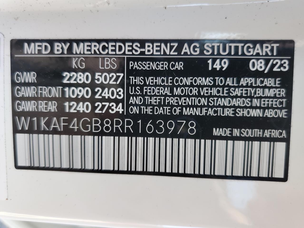 Photo 11 VIN: W1KAF4GB8RR163978 - MERCEDES-BENZ C-KLASSE 