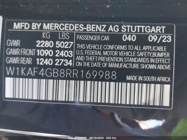 Photo 8 VIN: W1KAF4GB8RR169988 - MERCEDES-BENZ C-CLASS 