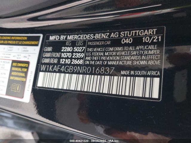 Photo 8 VIN: W1KAF4GB9NR016837 - MERCEDES-BENZ C-CLASS 