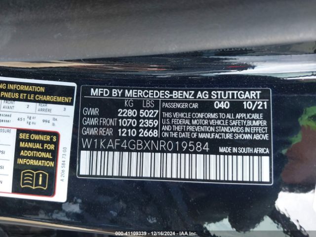 Photo 8 VIN: W1KAF4GBXNR019584 - MERCEDES-BENZ C-CLASS 