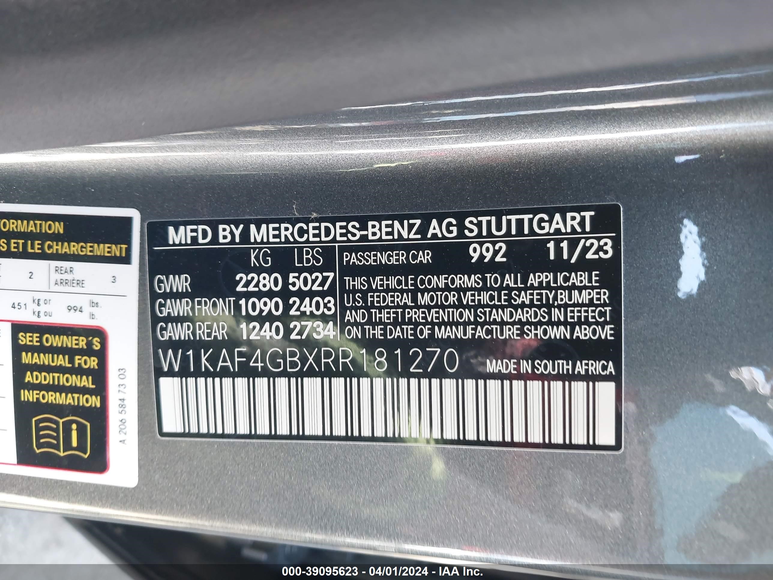 Photo 8 VIN: W1KAF4GBXRR181270 - MERCEDES-BENZ C-KLASSE 