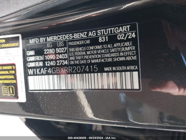 Photo 8 VIN: W1KAF4GBXRR207415 - MERCEDES-BENZ C-CLASS 