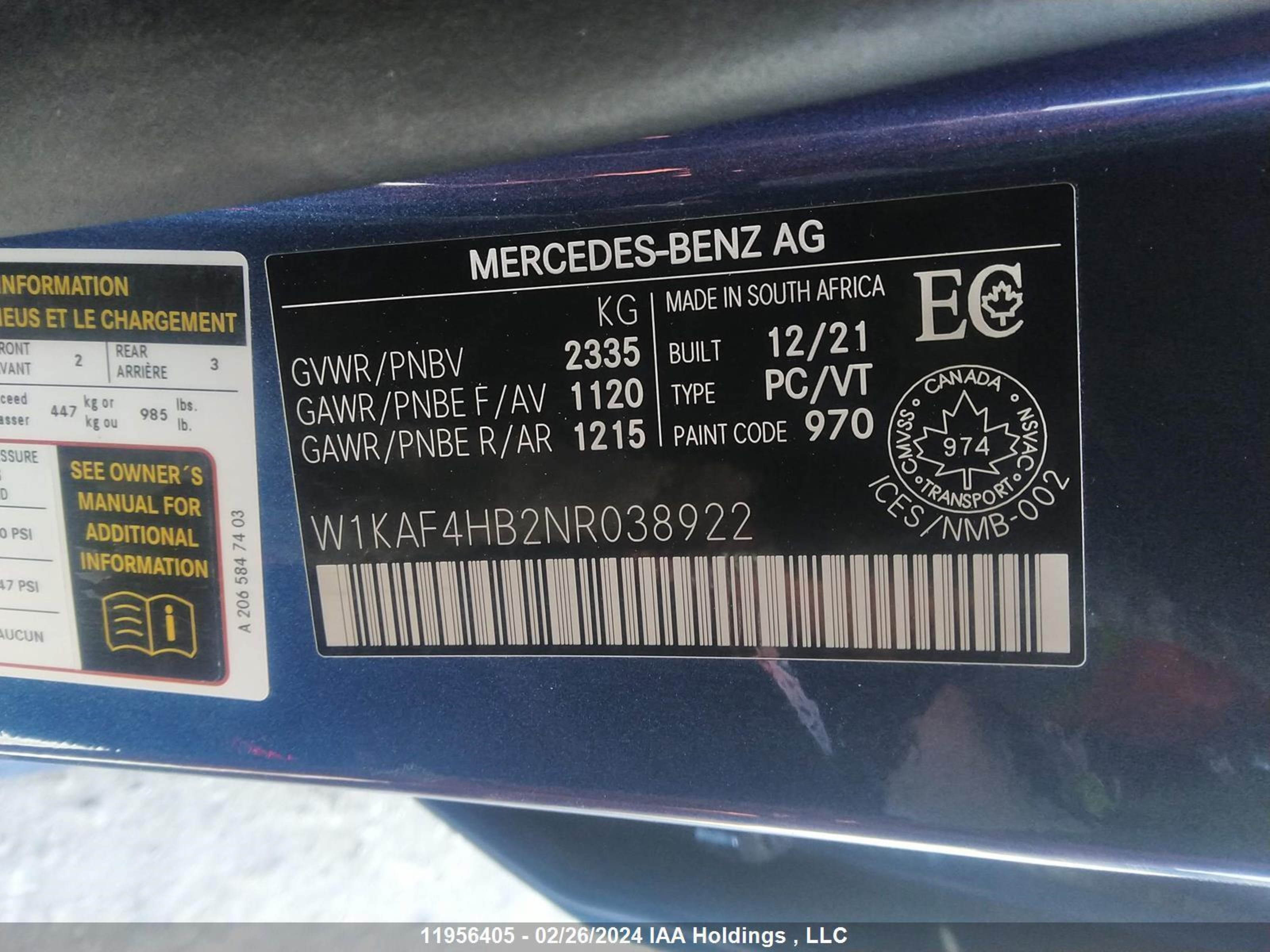 Photo 8 VIN: W1KAF4HB2NR038922 - MERCEDES-BENZ C-KLASSE 